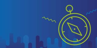 Abstract design of yellow and light blue on a blue background